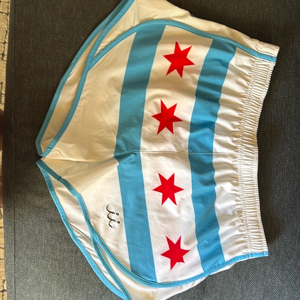 Chicago flag womens running shorts Blue and White Star Patterned Shorts size m